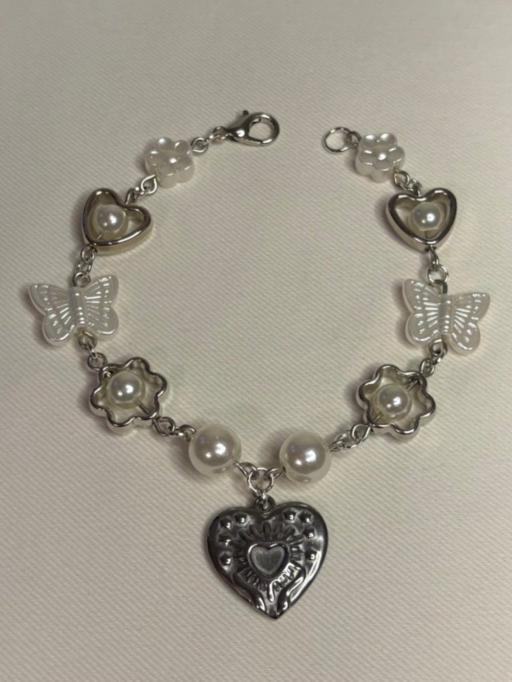 Handmade Silver/Pearl Charm Bracelet